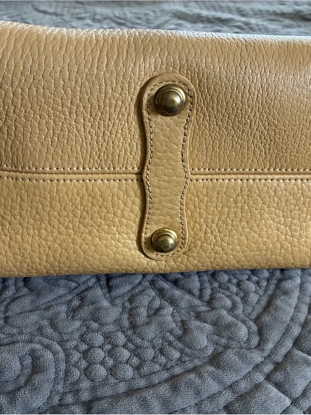 Dooney & Bourke Tan Pebble Leather Satchel with Brown Trim